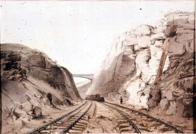 Blisworth, Northants, the railway cutting through rock at Bilsworth - typical of early British railroad engineering, published by R. Ackermann, 1831 by English School
